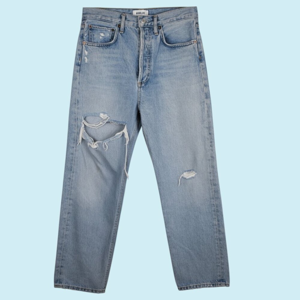 AGOLDE 90'S Jeans Women's 25 Light Blue Distressed Straight Leg Button Fly Ank